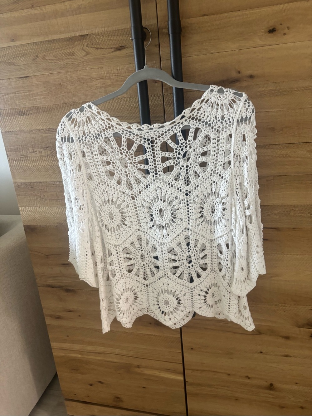 Crochet White Top Cover Up T Shirt One Size NWT - Picture 2 of 2